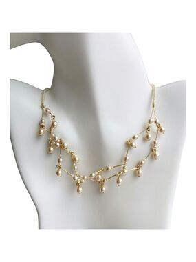 Vintage Czech Abstract Cream Pearl Necklace in Gold Tone